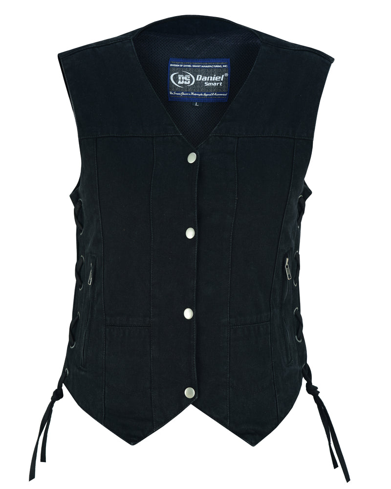 DM947 Women's 6 Pocket Denim Utility Vest - Black Women's Vests Virginia City Motorcycle Company Apparel 