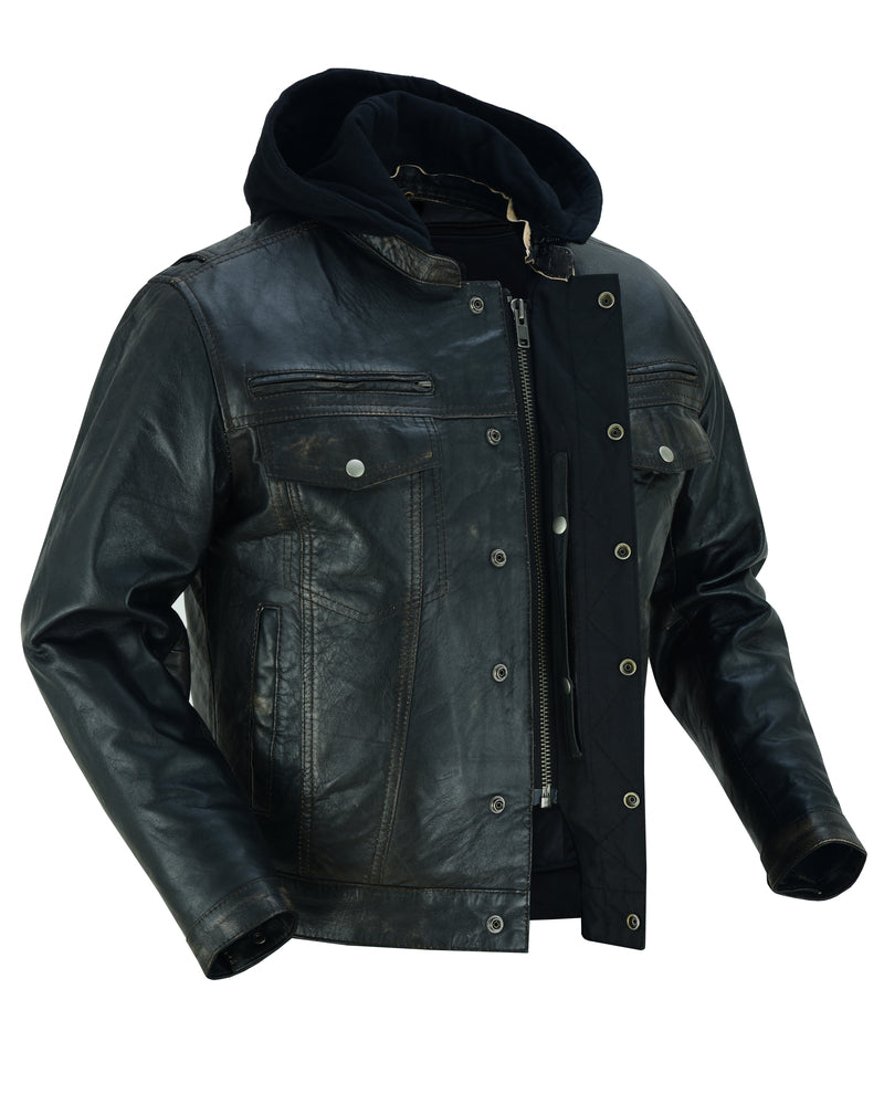 DS782 Men's Lightweight Drum Dyed Distressed Naked Lambskin Jacket Men's Leather Motorcycle Jackets Virginia City Motorcycle Company Apparel 
