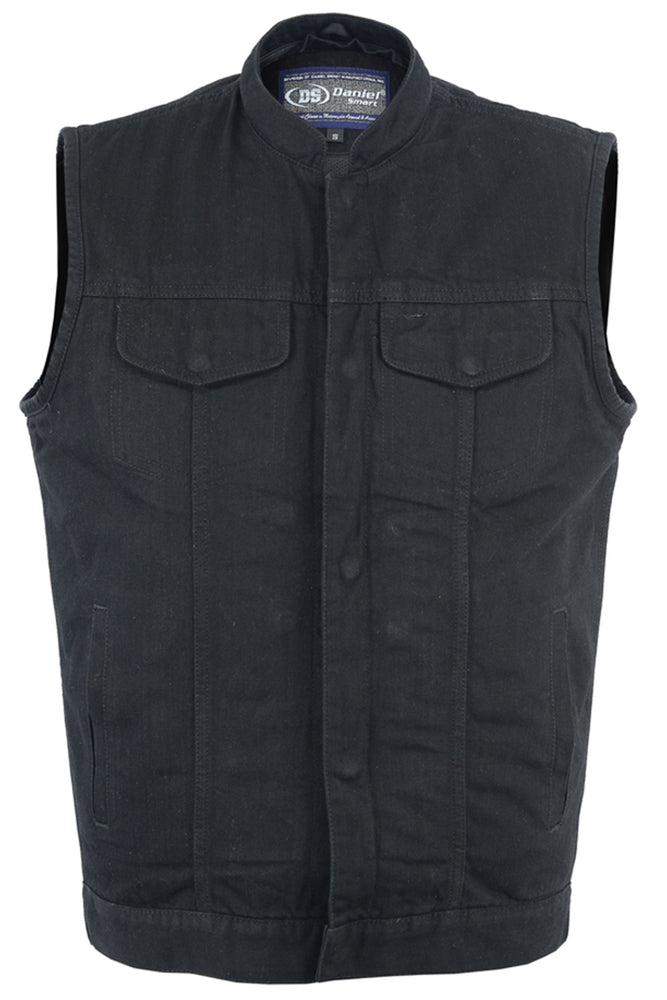 DM982 Men's Black Denim Single Back Panel Concealment Vest w/Rem Men's Vests Virginia City Motorcycle Company Apparel 