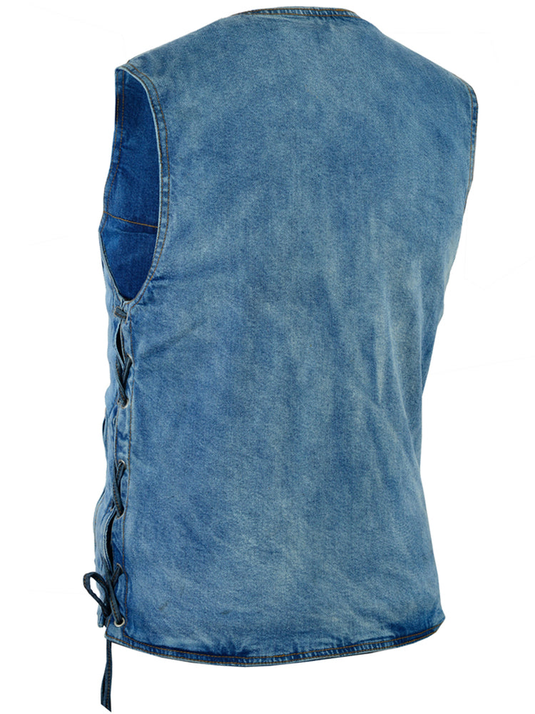 DM905BU    Men's Single Back Panel Concealed Carry Denim Vest Men's Vests Virginia City Motorcycle Company Apparel 