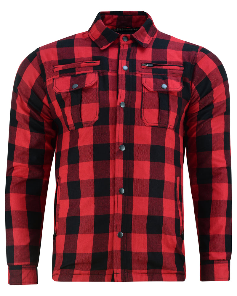 DS4671 Armored Buffalo Plaid Flannel Shirt - Red Mens Textile Motorcycle Jackets Virginia City Motorcycle Company Apparel 