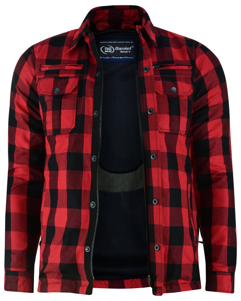 DS4671 Armored Buffalo Plaid Flannel Shirt - Red Mens Textile Motorcycle Jackets Virginia City Motorcycle Company Apparel 