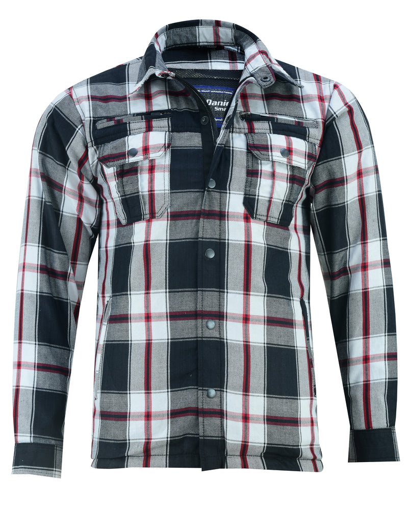 DS4672 Armored Flannel Shirt - Black, White & Red Men's Jacket Virginia City Motorcycle Company Apparel 
