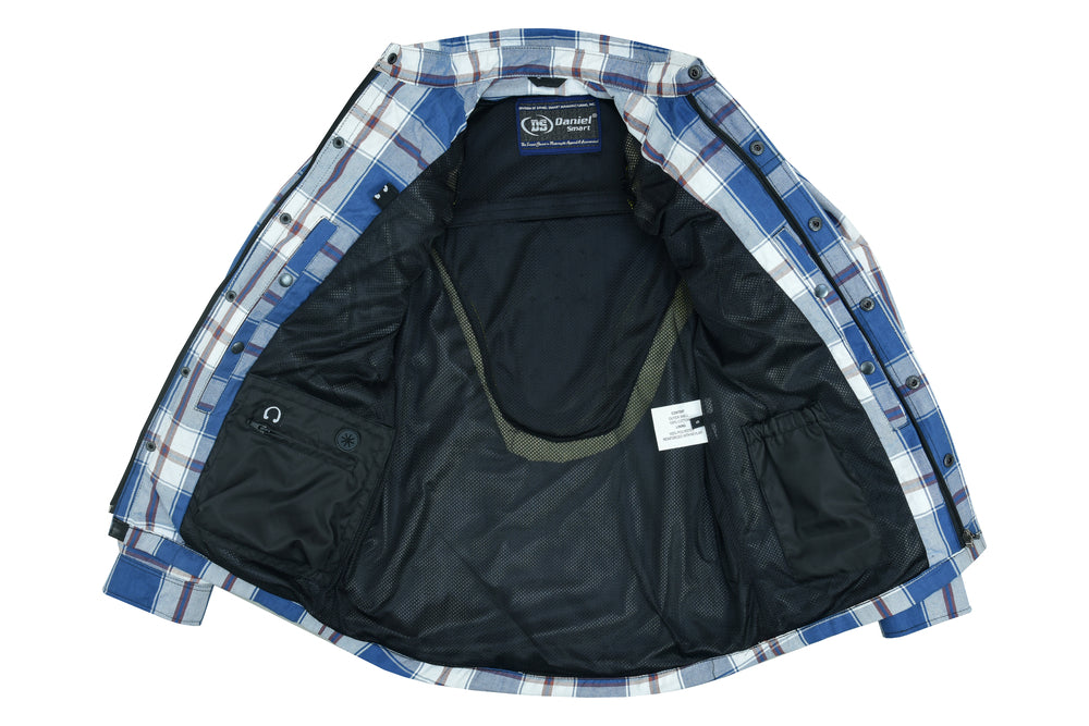 DS4673 Armored Flannel Shirt - Blue, White & Maroon Men's Jacket Virginia City Motorcycle Company Apparel 