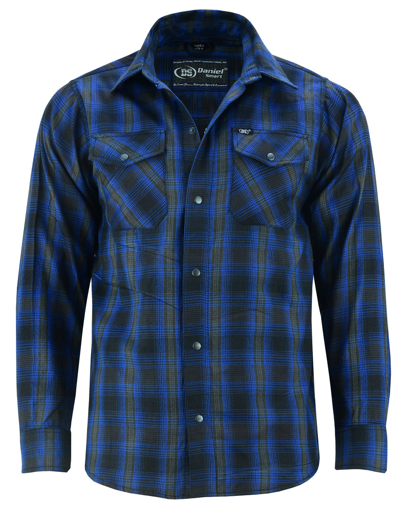 DS4681 Men's Flannel Shirt -Blue and Black Flannels Virginia City Motorcycle Company Apparel in Nevada USA