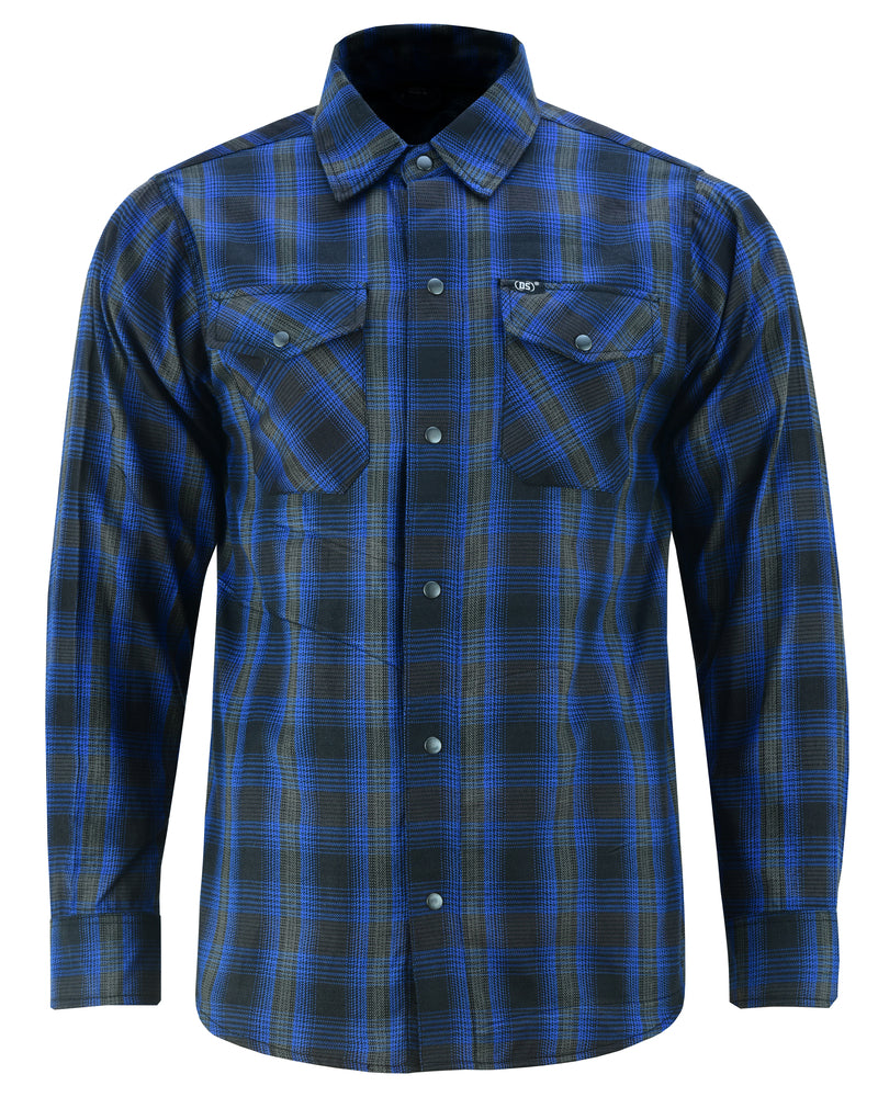 DS4681 Men's Flannel Shirt -Blue and Black Flannels Virginia City Motorcycle Company Apparel in Nevada USA