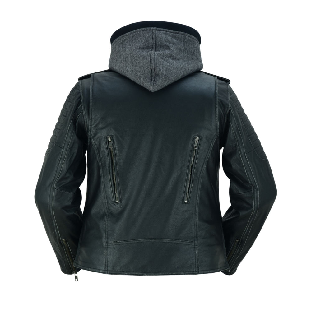 RC877 Women's Hooded Motorcycle Jacket with Rub-Off Finish Women's Leather Motorcycle Jackets Virginia City Motorcycle Company Apparel in Nevada USA