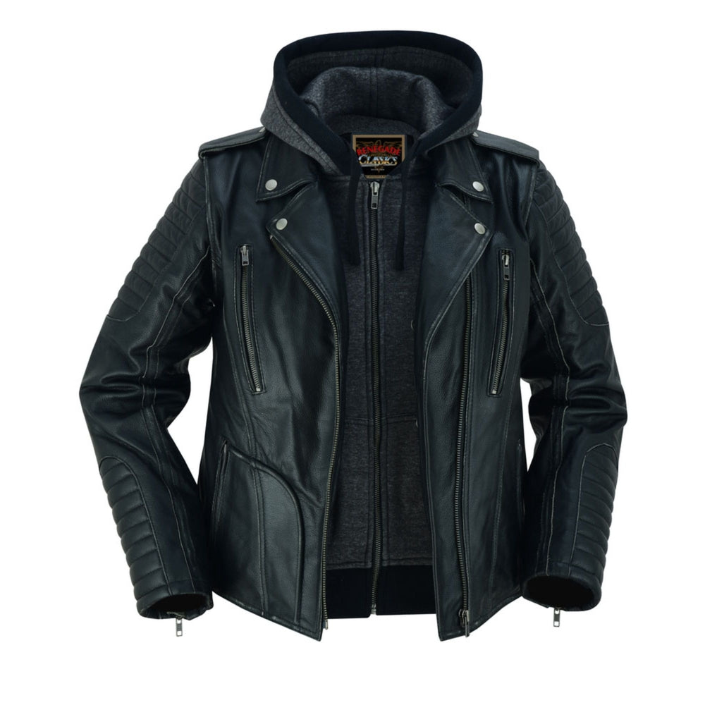 RC877 Women's Hooded Motorcycle Jacket with Rub-Off Finish Women's Leather Motorcycle Jackets Virginia City Motorcycle Company Apparel in Nevada USA