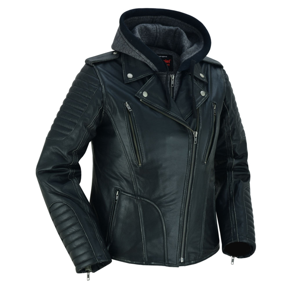 RC877 Women's Hooded Motorcycle Jacket with Rub-Off Finish Women's Leather Motorcycle Jackets Virginia City Motorcycle Company Apparel in Nevada USA