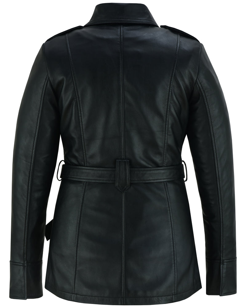 The Elan - Women's Black Thigh Length Leather Jacket | VC The Elan - Women's Black Thigh Length Leather Jacket | VC