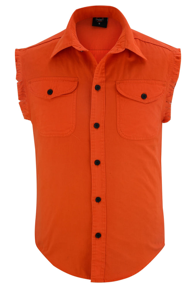 DM6003 Men's Orange Lightweight Sleeveless Denim Shirt New Arrivals Virginia City Motorcycle Company Apparel in Nevada USA