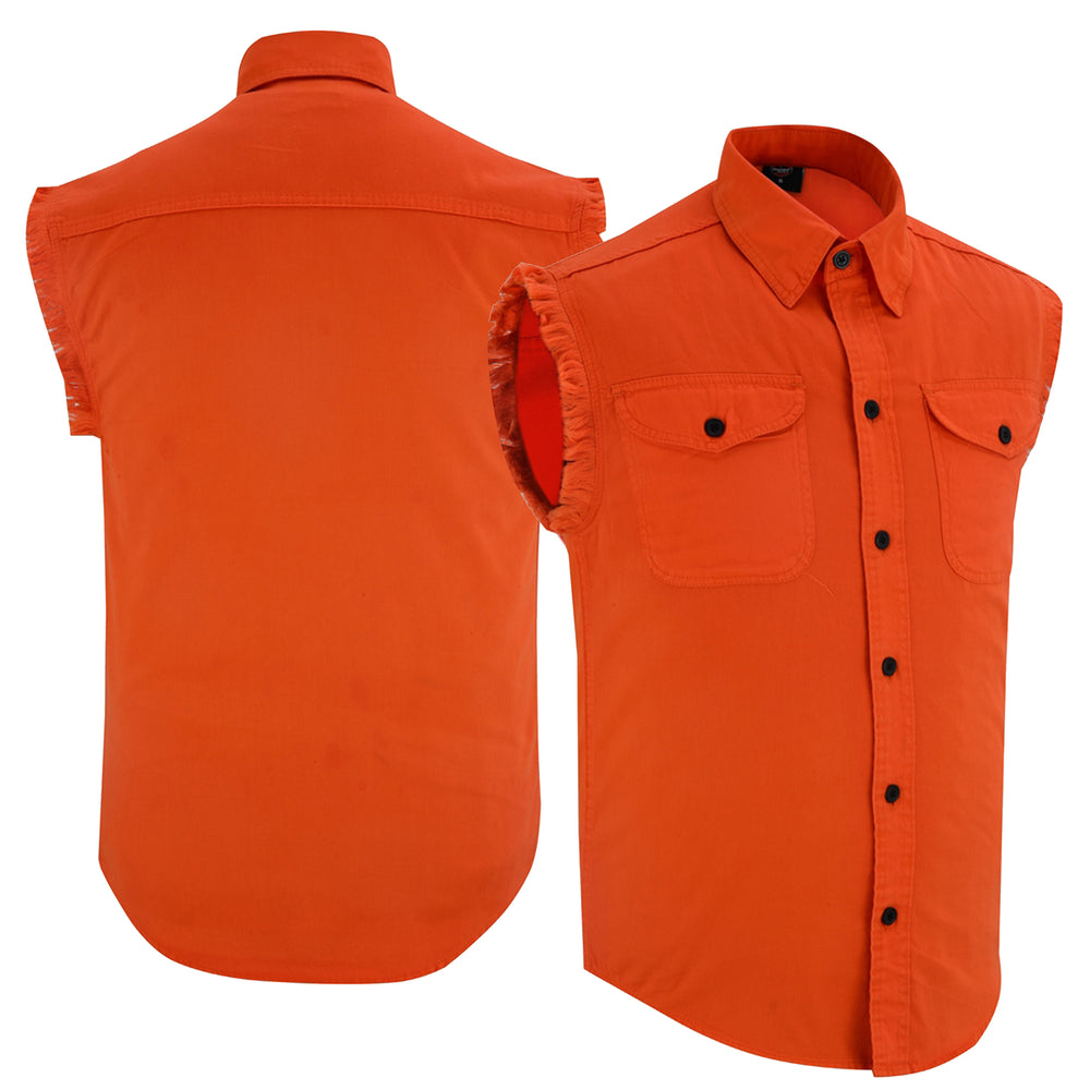 DM6003 Men's Orange Lightweight Sleeveless Denim Shirt New Arrivals Virginia City Motorcycle Company Apparel in Nevada USA