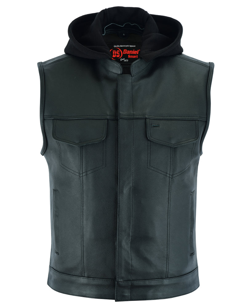 DS182 Concealed Snaps, Premium Naked Cowhide, Removable Hood & Hidden Men's Vests Virginia City Motorcycle Company Apparel 