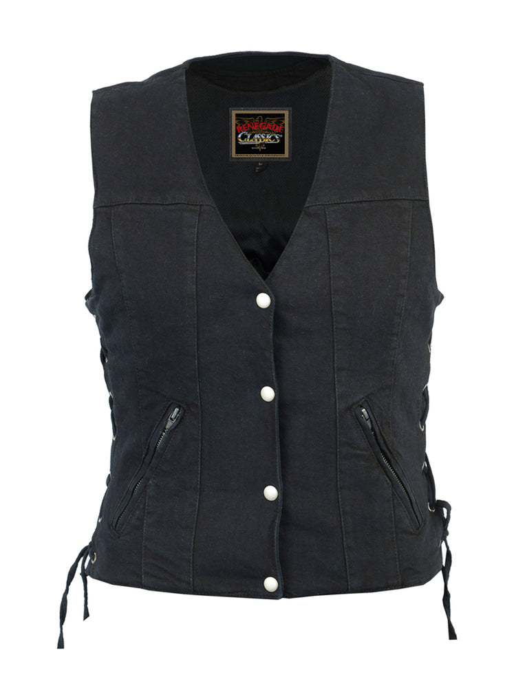 RC906BK Women's Single Back Panel Concealed Carry Denim Vest women's denim vest Virginia City Motorcycle Company Apparel in Nevada USA