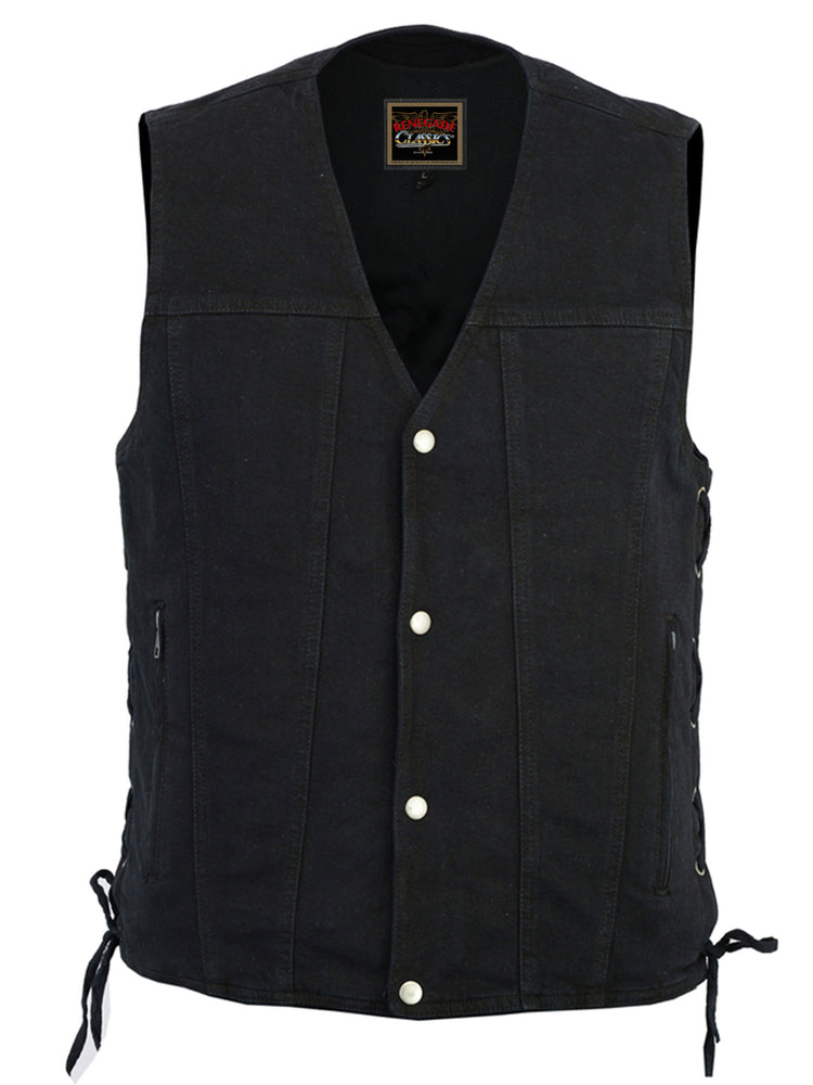 RC905BK Men's Single Back Panel Concealed Carry Denim Vest men's vest Virginia City Motorcycle Company Apparel in Nevada USA