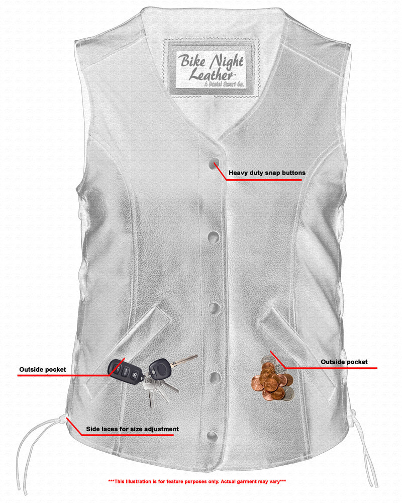 DS206 Women's Stylish Longer Body &frac34; Vest - Side Laces Women's Vests Virginia City Motorcycle Company Apparel 