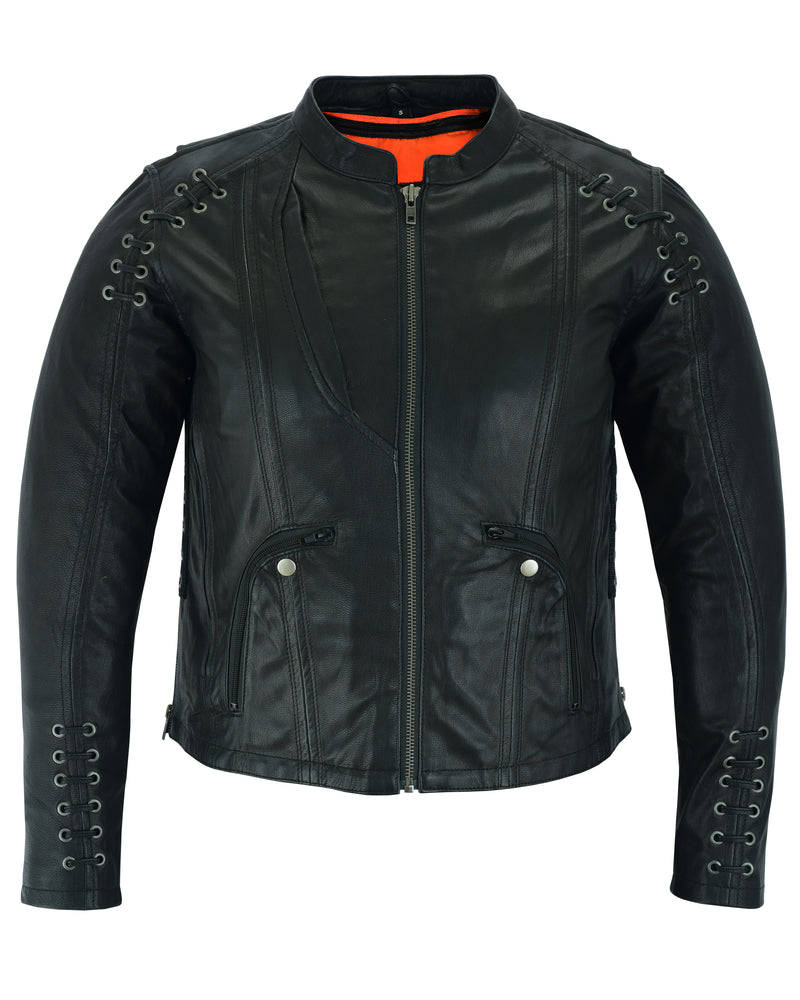 DS885 Women's Stylish Jacket with Grommet and Lacing Accents Women's Leather Motorcycle Jackets Virginia City Motorcycle Company Apparel 