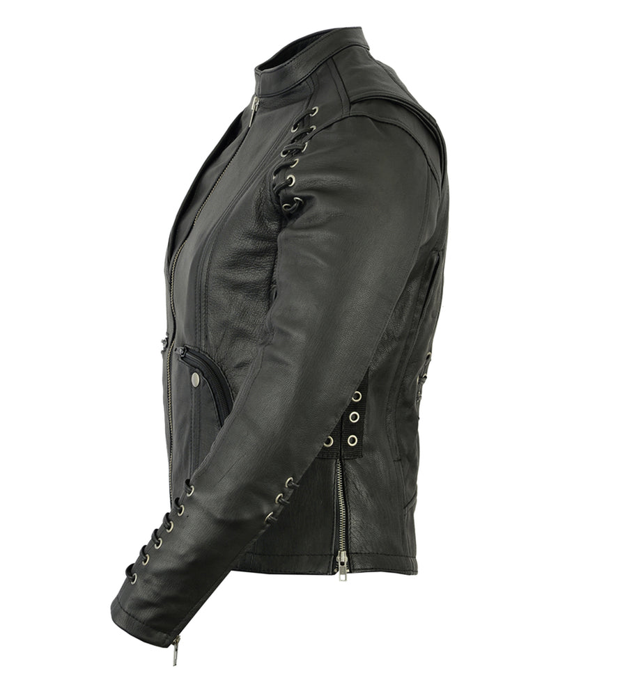 DS885 Women's Stylish Jacket with Grommet and Lacing Accents Women's Leather Motorcycle Jackets Virginia City Motorcycle Company Apparel 