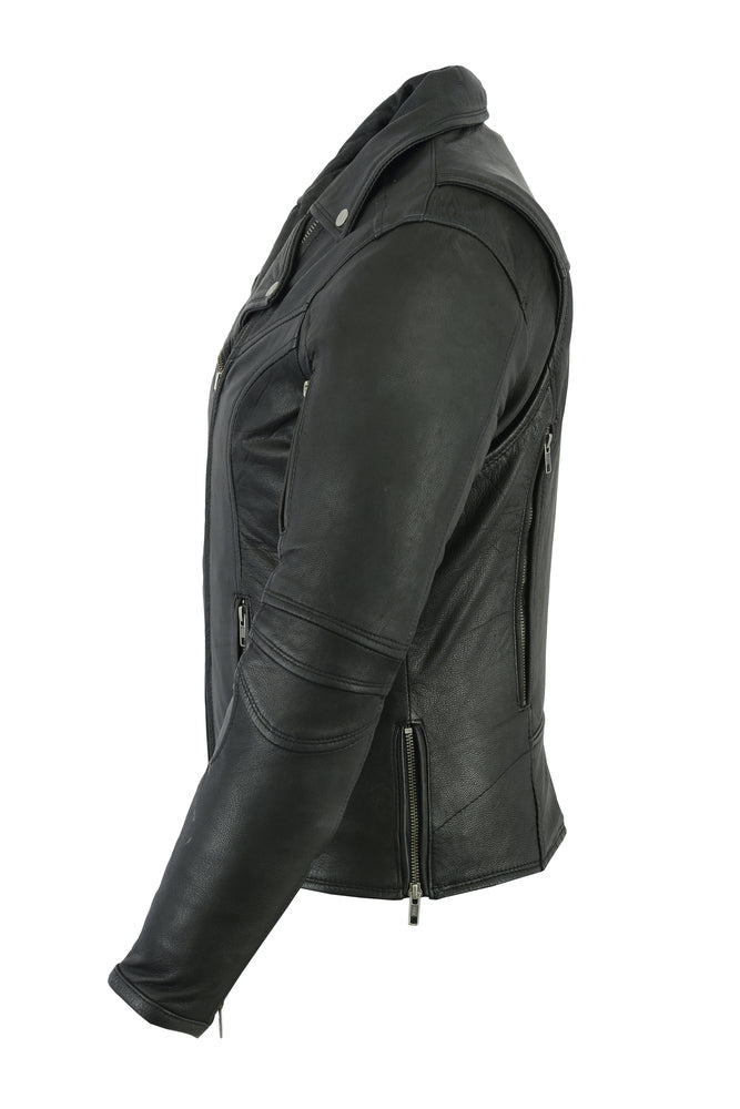 DS894 Women's Modern Longer Beltless Biker Jacket Women's Leather Motorcycle Jackets Virginia City Motorcycle Company Apparel 