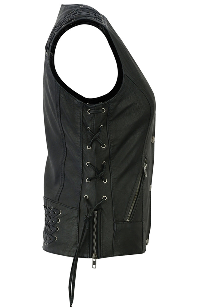 DS285 Women's Vest with Grommet and Lacing Accents Women's Vests Virginia City Motorcycle Company Apparel 