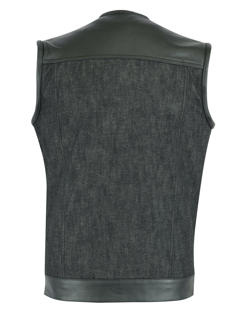 DM901   Men's Leather/Denim Combo Vest Without Collar Men's Vests Virginia City Motorcycle Company Apparel 