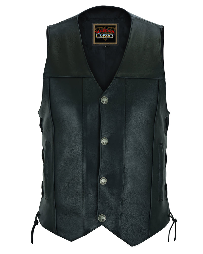 RC142 Men's Classic Leather Vest with Buffalo Nickel Head Buttons Men's Vests Virginia City Motorcycle Company Apparel in Nevada USA