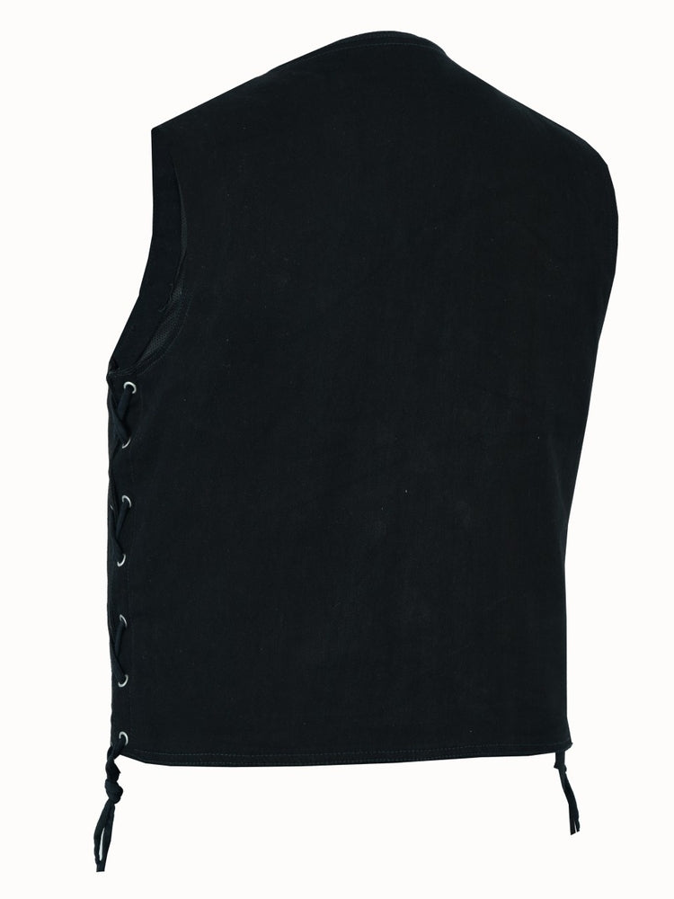 DM911 Men's Traditional Denim Vest with Side Laces Men's Vests Virginia City Motorcycle Company Apparel 