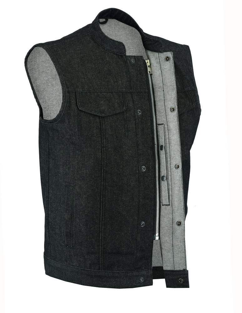 DM977 Men's Rough Rub-Off Raw Finish Denim Vest Men's Vests Virginia City Motorcycle Company Apparel 