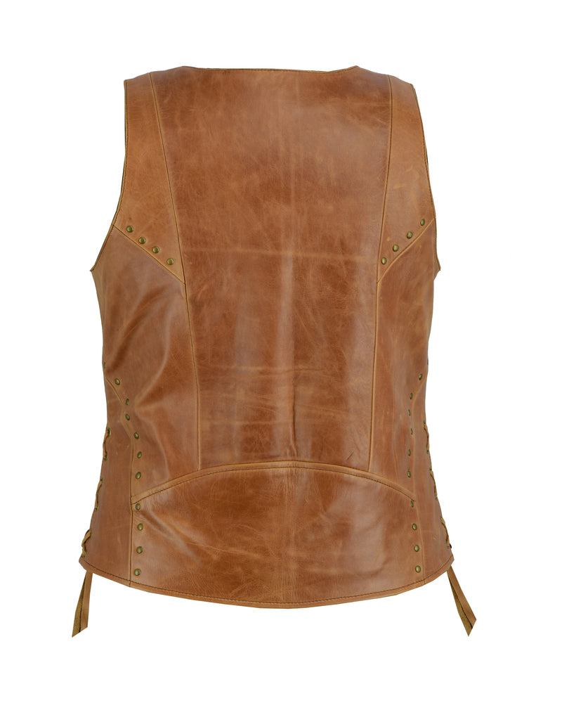 DS236 Women's Brown Zippered Vest with Lacing Details Women's Vests Virginia City Motorcycle Company Apparel 