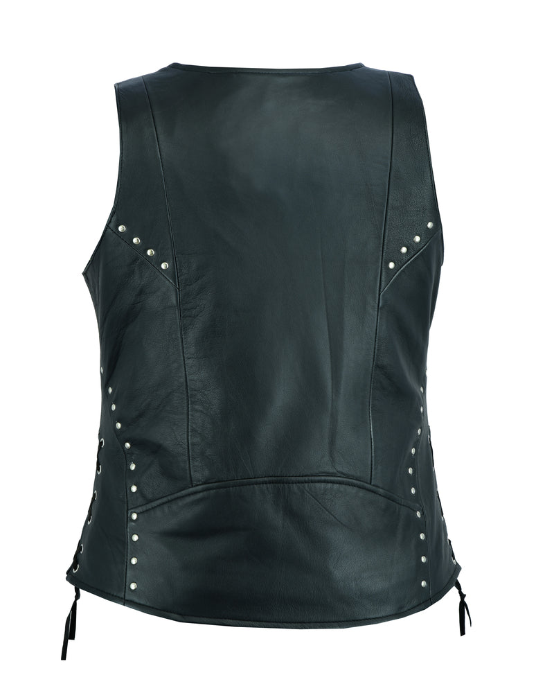 DS234 Women's Open neck Vest with Lacing Details Women's Vests Virginia City Motorcycle Company Apparel 