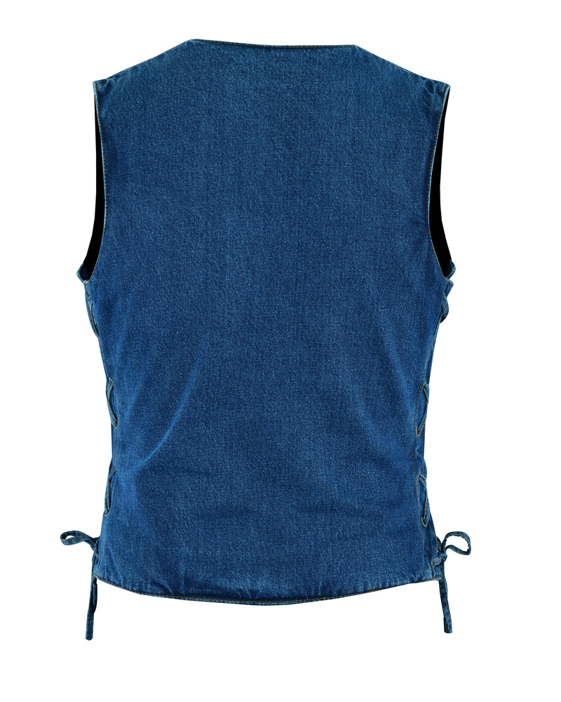 DM997 Women's Single Back Panel Concealed Carry Denim Vest - Blue Women's Vests Virginia City Motorcycle Company Apparel 