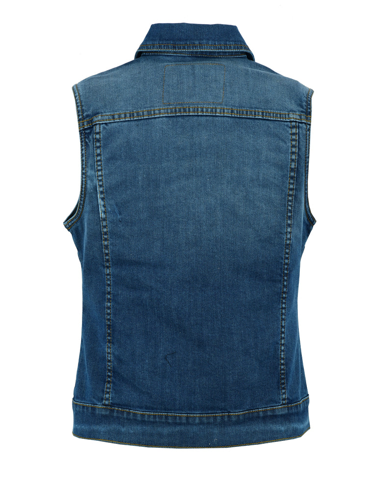 DM943  Women's Blue Denim Snap Front Vest Women's Vests Virginia City Motorcycle Company Apparel 