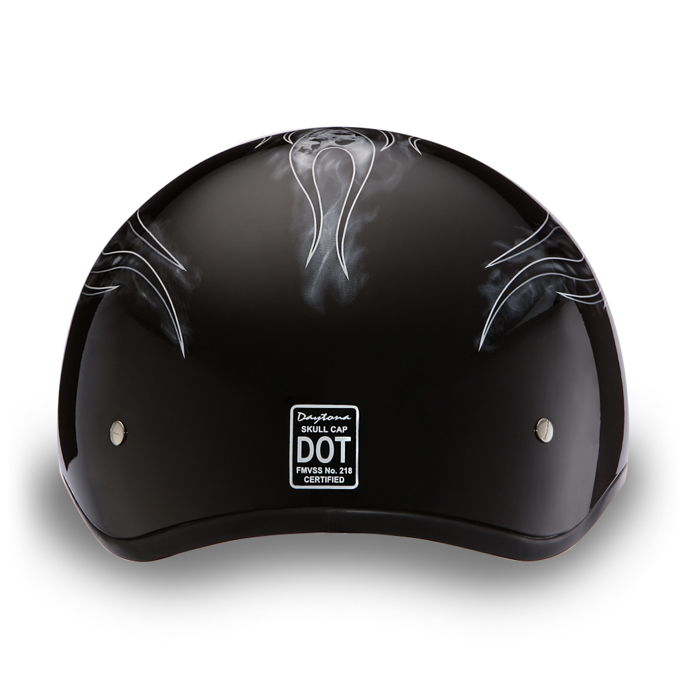 D6-SFS D.O.T. DAYTONA SKULL CAP - W/ SKULL FLAMES SILVER 1/2 Shell Helmets Virginia City Motorcycle Company Apparel 
