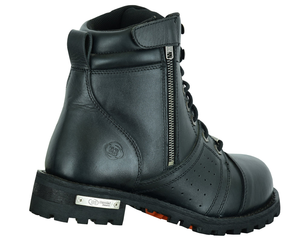 DS9731 Men's 6'' Side Zipper Plain Toe Boot W/Perforation Men's Motorcycle Boots Virginia City Motorcycle Company Apparel 