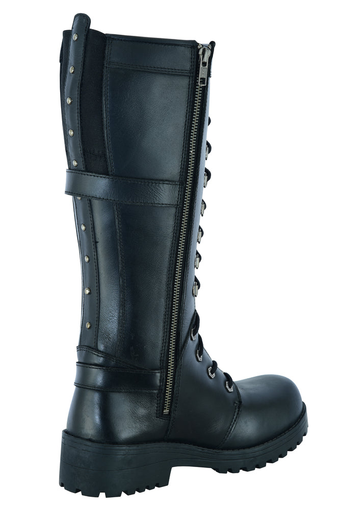 DS9765 Women's 15 Inch Black Leather Stylish Harness Boot Women's Motorcycle Boots Virginia City Motorcycle Company Apparel 