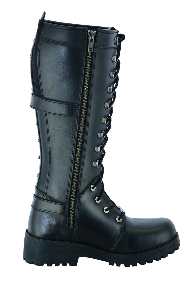 DS9765 Women's 15 Inch Black Leather Stylish Harness Boot Women's Motorcycle Boots Virginia City Motorcycle Company Apparel 