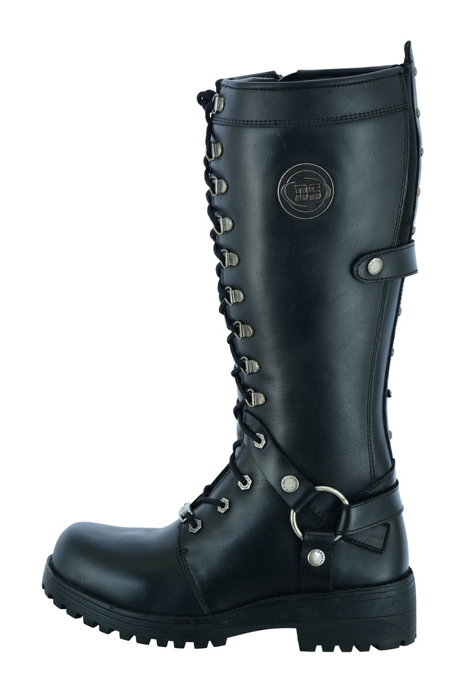 DS9765 Women's 15 Inch Black Leather Stylish Harness Boot Women's Motorcycle Boots Virginia City Motorcycle Company Apparel 