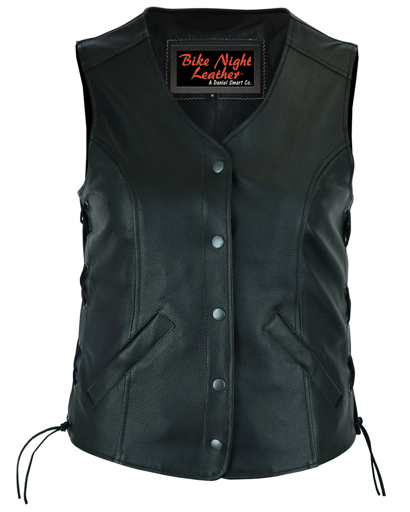 DS206 Women's Stylish Longer Body &frac34; Vest - Side Laces Women's Vests Virginia City Motorcycle Company Apparel 