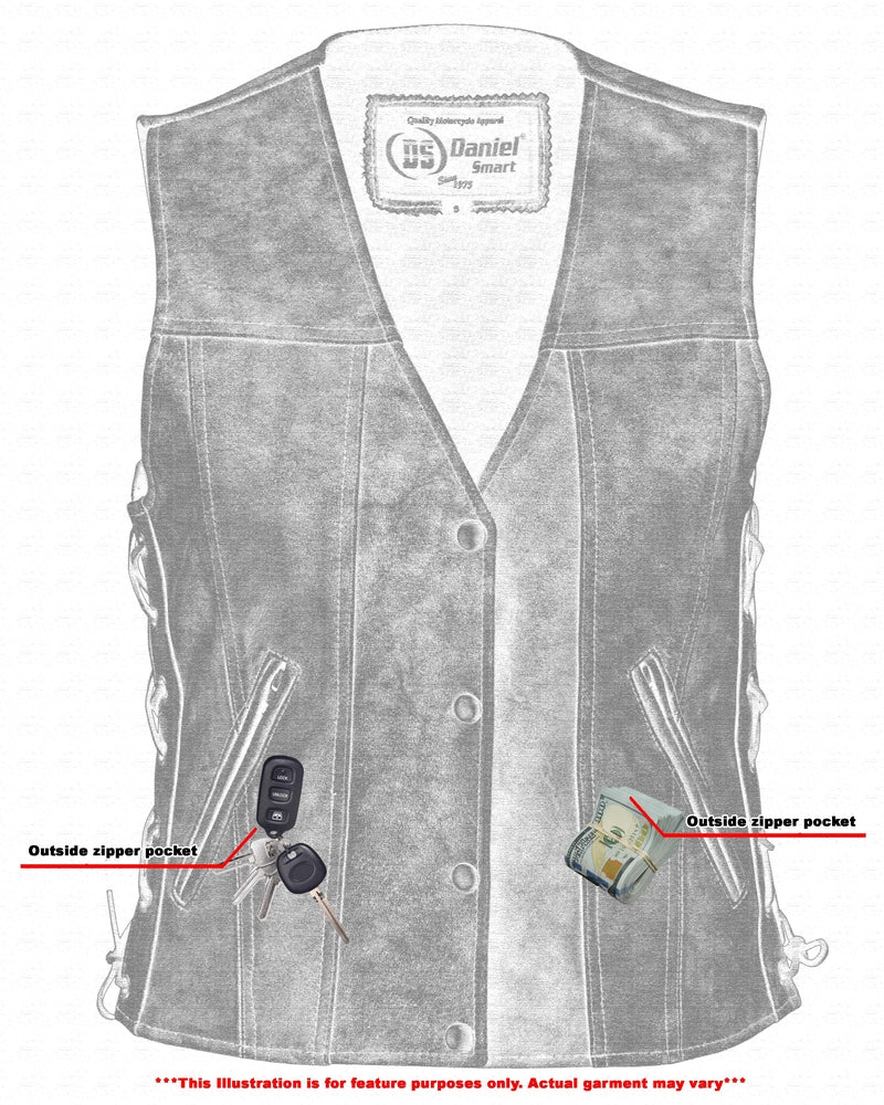 DS205V Women's Gray Single Back Panel Concealed Carry Vest Women's Vests Virginia City Motorcycle Company Apparel 