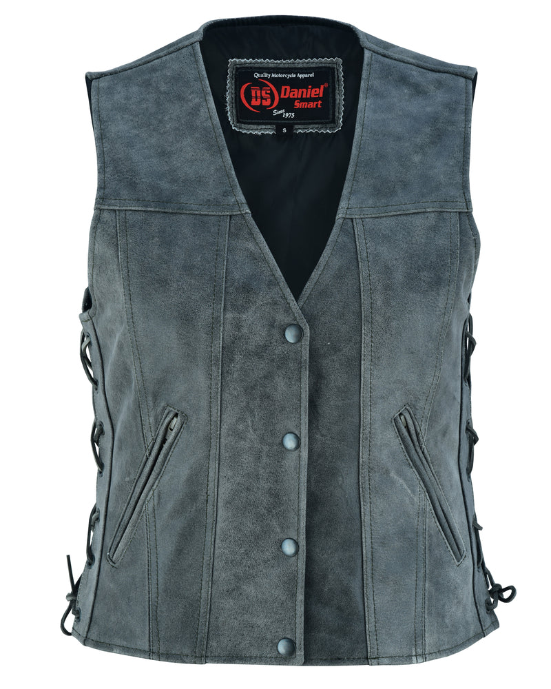 DS205V Women's Gray Single Back Panel Concealed Carry Vest Women's Vests Virginia City Motorcycle Company Apparel 