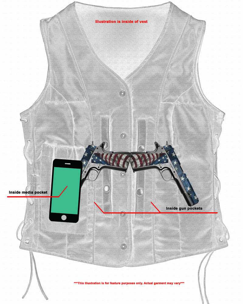 DS206 Women's Stylish Longer Body &frac34; Vest - Side Laces Women's Vests Virginia City Motorcycle Company Apparel 