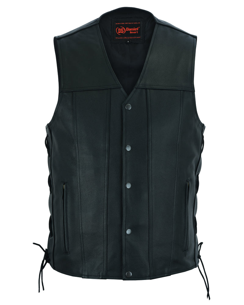 DS161TALL Men's Tall Classic Tapered Bottom Biker Leather Vest Men's Vests Virginia City Motorcycle Company Apparel 