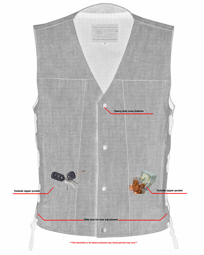 DM918 Men's Rough Rub-Off Raw Finish Broken Gray Denim Vest Men's Vests Virginia City Motorcycle Company Apparel 