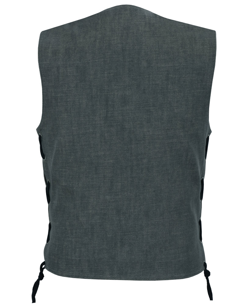 DM918 Men's Rough Rub-Off Raw Finish Broken Gray Denim Vest Men's Vests Virginia City Motorcycle Company Apparel 