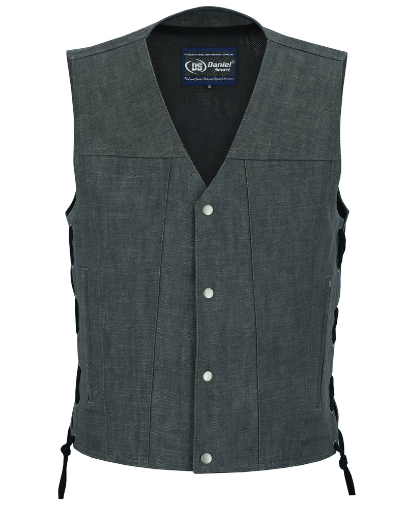 DM918 Men's Rough Rub-Off Raw Finish Broken Gray Denim Vest Men's Vests Virginia City Motorcycle Company Apparel 