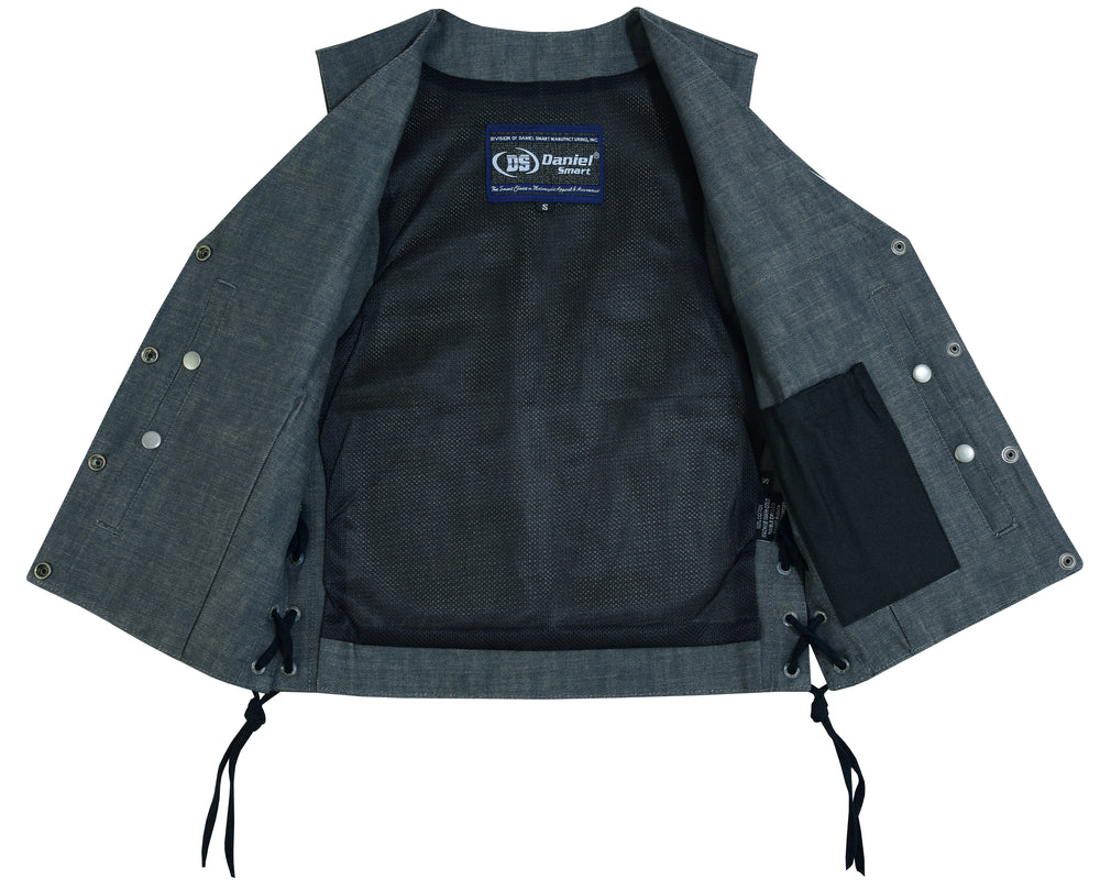 DM919 Women's Rough Rub-Off Raw Finish Broken Gray Denim Vest Women's Vests Virginia City Motorcycle Company Apparel 