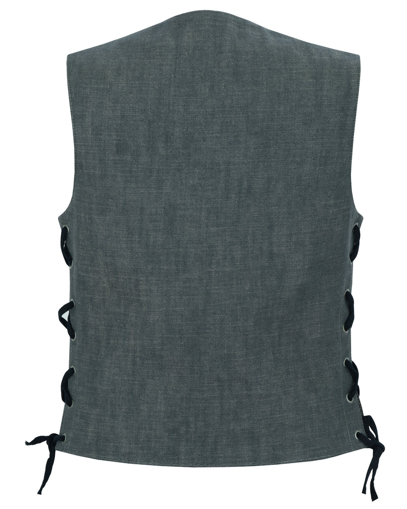 DM919 Women's Rough Rub-Off Raw Finish Broken Gray Denim Vest Women's Vests Virginia City Motorcycle Company Apparel 