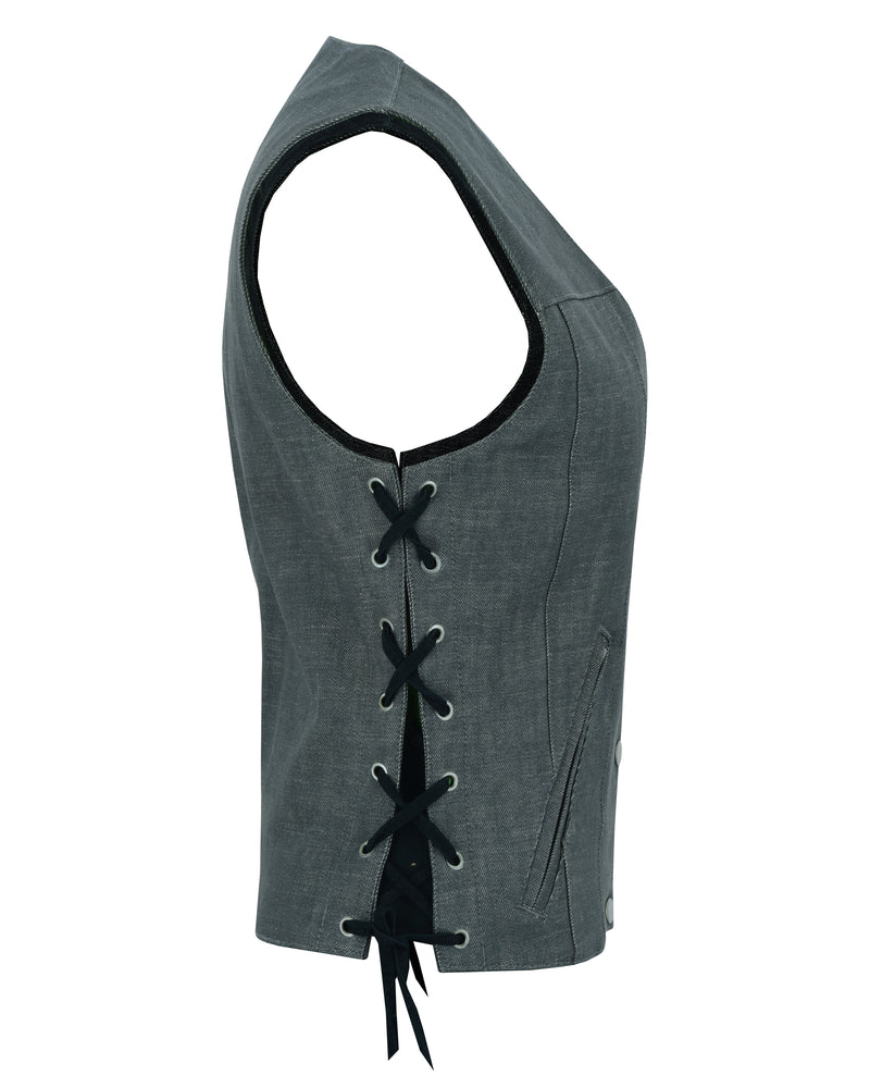 DM919 Women's Rough Rub-Off Raw Finish Broken Gray Denim Vest Women's Vests Virginia City Motorcycle Company Apparel 