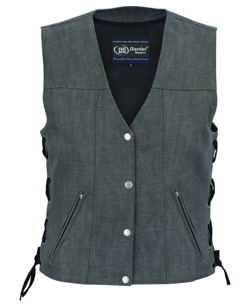 DM919 Women's Rough Rub-Off Raw Finish Broken Gray Denim Vest Women's Vests Virginia City Motorcycle Company Apparel 