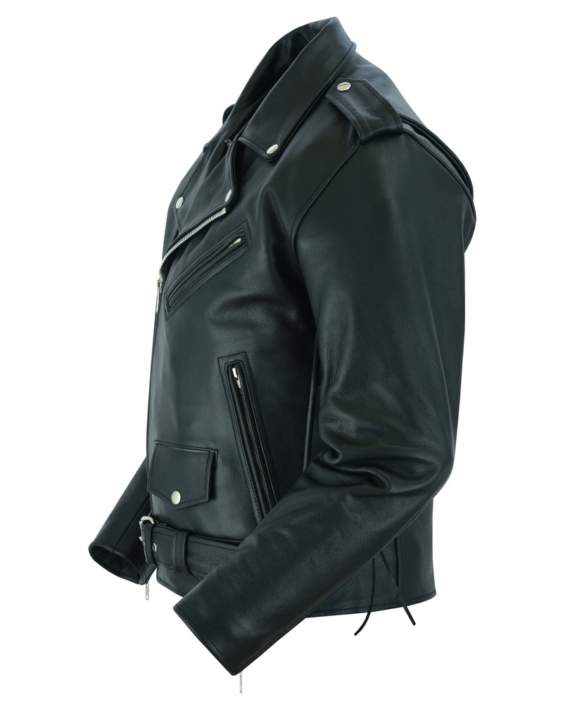 DS711 Economy Motorcycle Classic Biker Leather Jacket - Side Laces Men's Leather Motorcycle Jackets Virginia City Motorcycle Company Apparel 